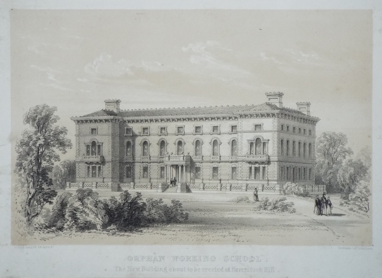 Lithograph - Orphan Working School, The New Building about to be erected at Haverstock.